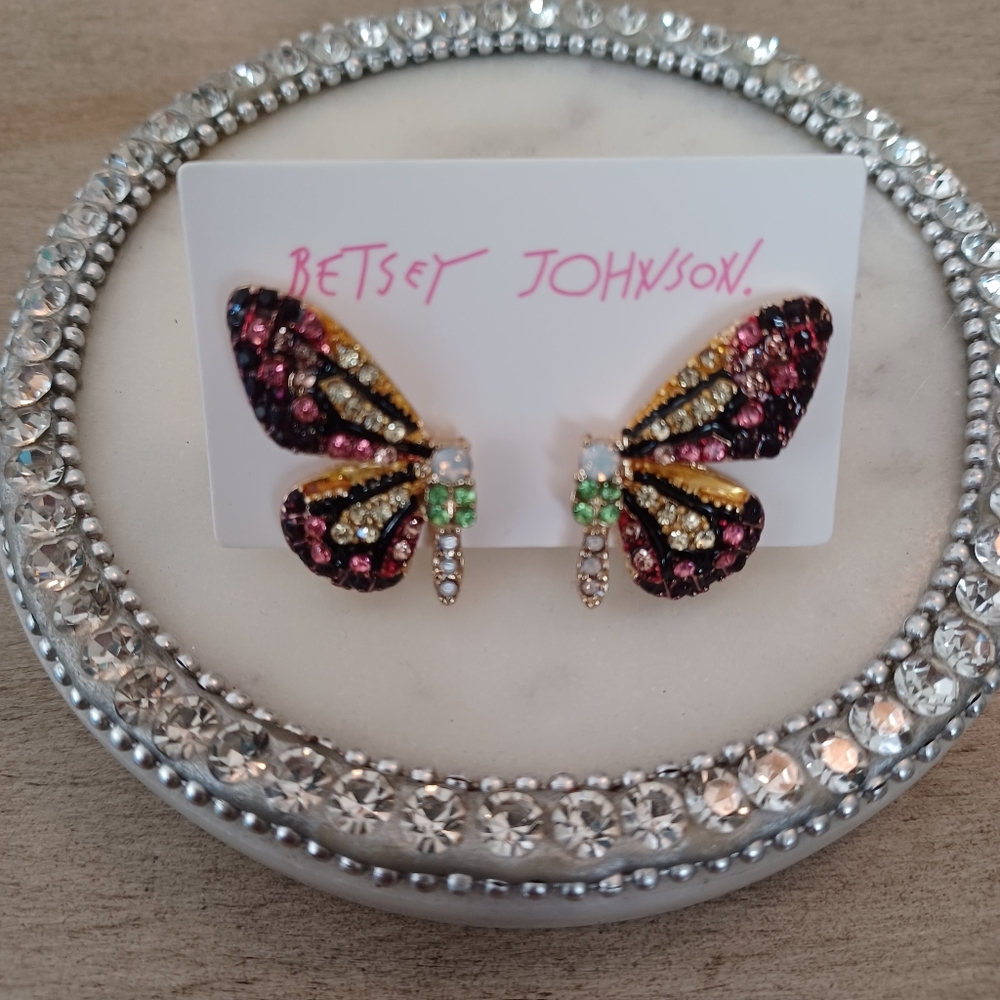 Purple and Yellow Butterfly Stud Earrings - Picture 2 of 5
